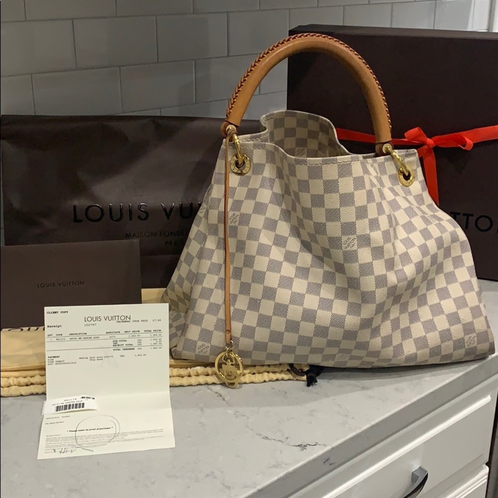 Louis Vuitton Damier Azur Canvas Shoulder Bag with Light Beige and Tan Accents